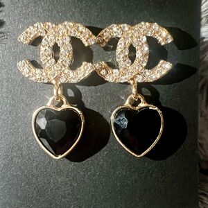 CC Gold and Black Heart Drop Earrings